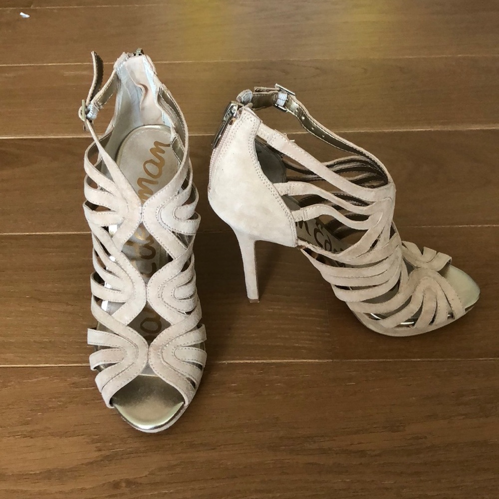 SAM EDELMAN nude caged heels